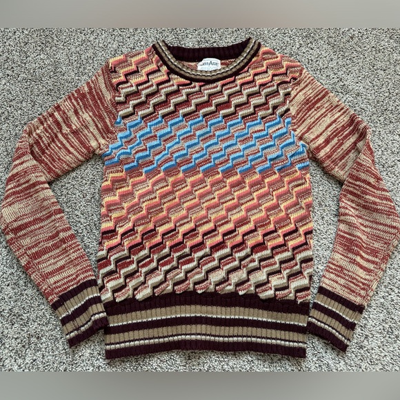 American Vintage Brown Orange Print acrylic sweater retro '70s - 80s - Picture 1 of 4